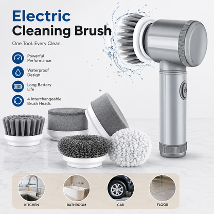 Electric Scrubber Brush with 5 Interchangeable Heads – USB Rechargeable, Waterproof Cleaning Brush for Kitchen, Bathroom & Tiles