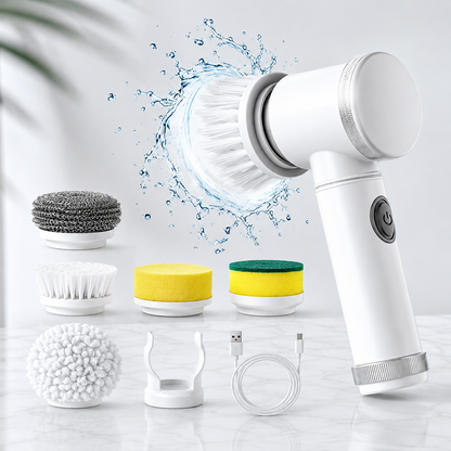 Electric Scrubber Brush with 5 Interchangeable Heads – USB Rechargeable, Waterproof Cleaning Brush for Kitchen, Bathroom & Tiles
