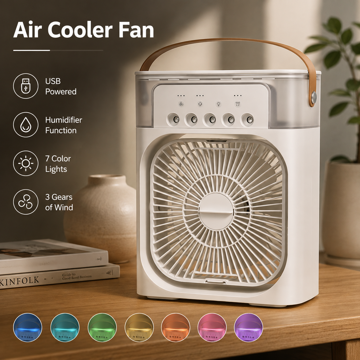 3-in-1 Portable Air Cooler Fan with Humidifier & LED Night Light