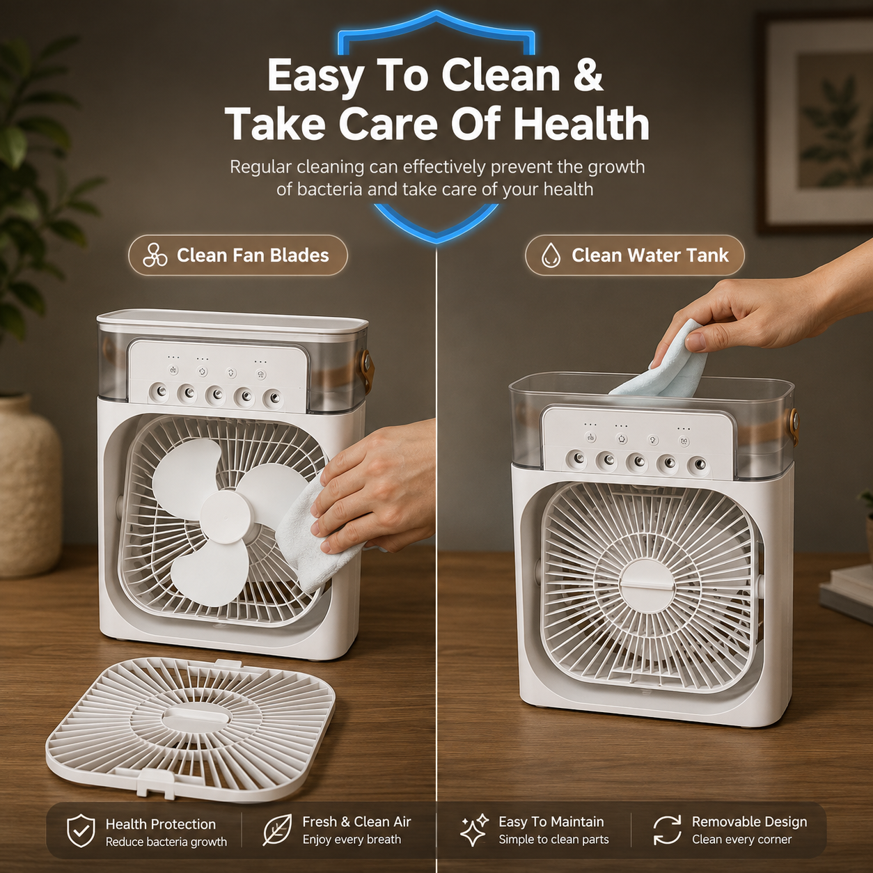 3-in-1 Portable Air Cooler Fan with Humidifier & LED Night Light
